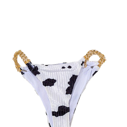 Dam Triangelbikini Ko-mönster med Justerbara Bärremmar och Kedjor-6