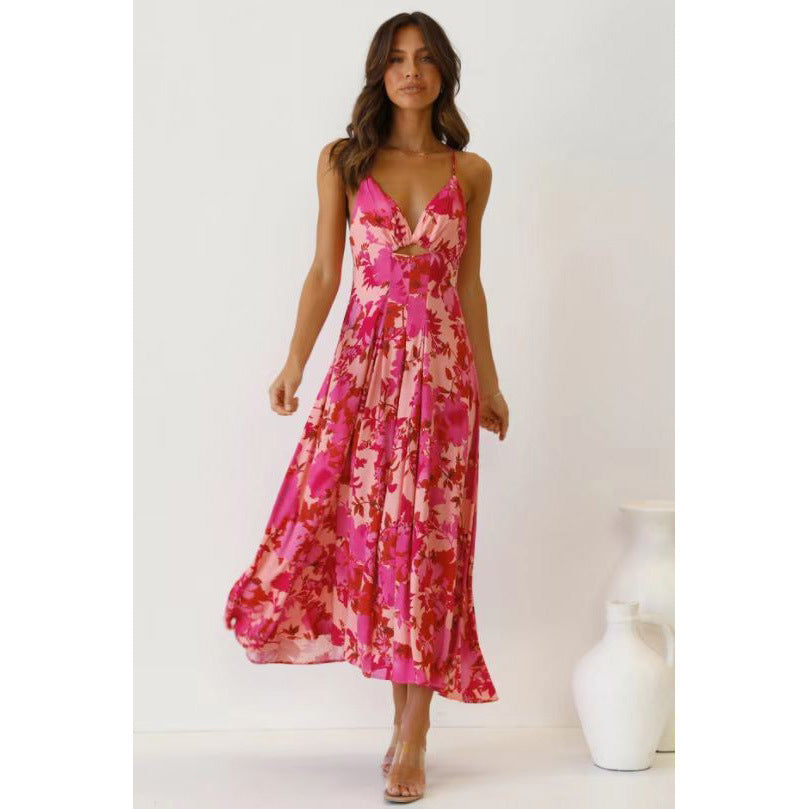 Dam A-Linje Klänning Tryckt Polyester för Sommar-3