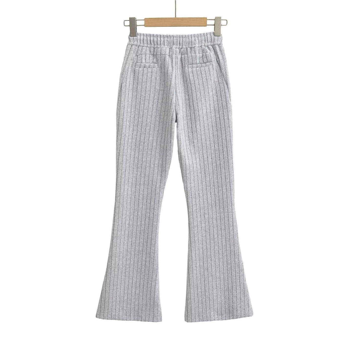 Variant image for Kvinnors Bootcut Byxor Elastiskt Midjeband Stripmönster-1