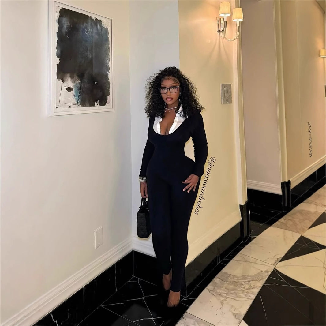 Dam Jumpsuit Långärmad Slim Fit Polyester-3