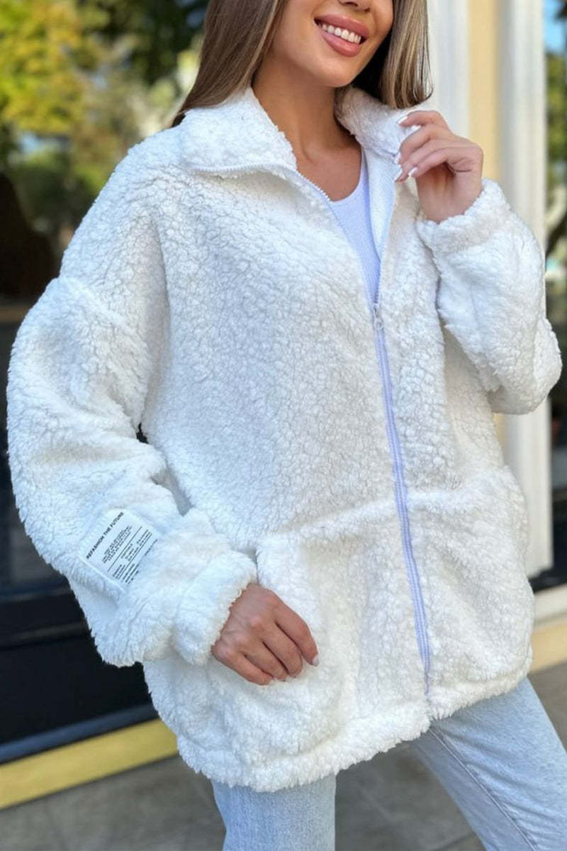 Damjacka Casual Plysch Polyester Långärmad-1