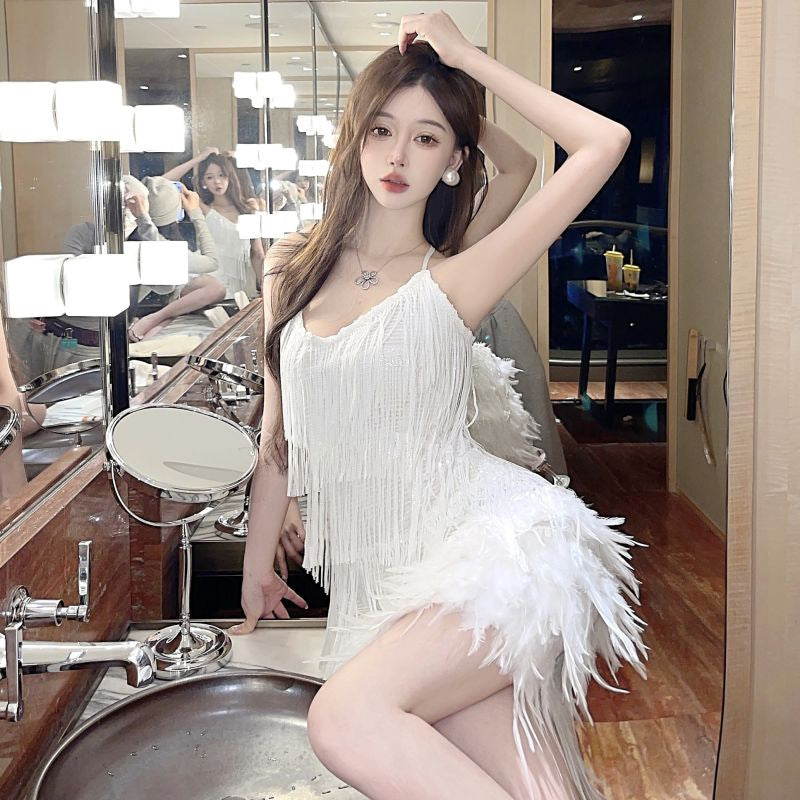 Fina Dam Klänningar Kort V-Hals med Paljetter och Patchwork – Elegant Polyester Klänning för Fest och Sommar 4