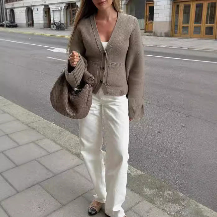 Kvinnor Cardigan Modern Bomull Knappstängning 3