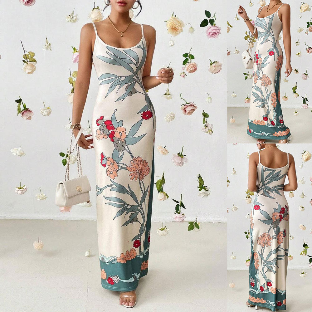 Dam Maxiklänning Blommig Kroppsnära Polyester-2