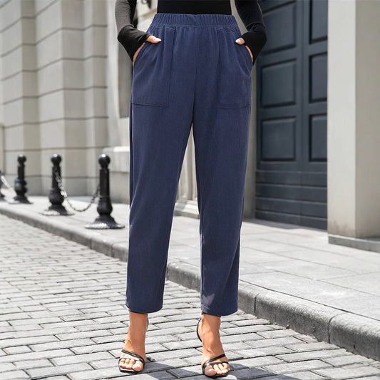 Dam Fritidsbyxor Modern Smal Silhuett Elastisk Bomullsblandning 1