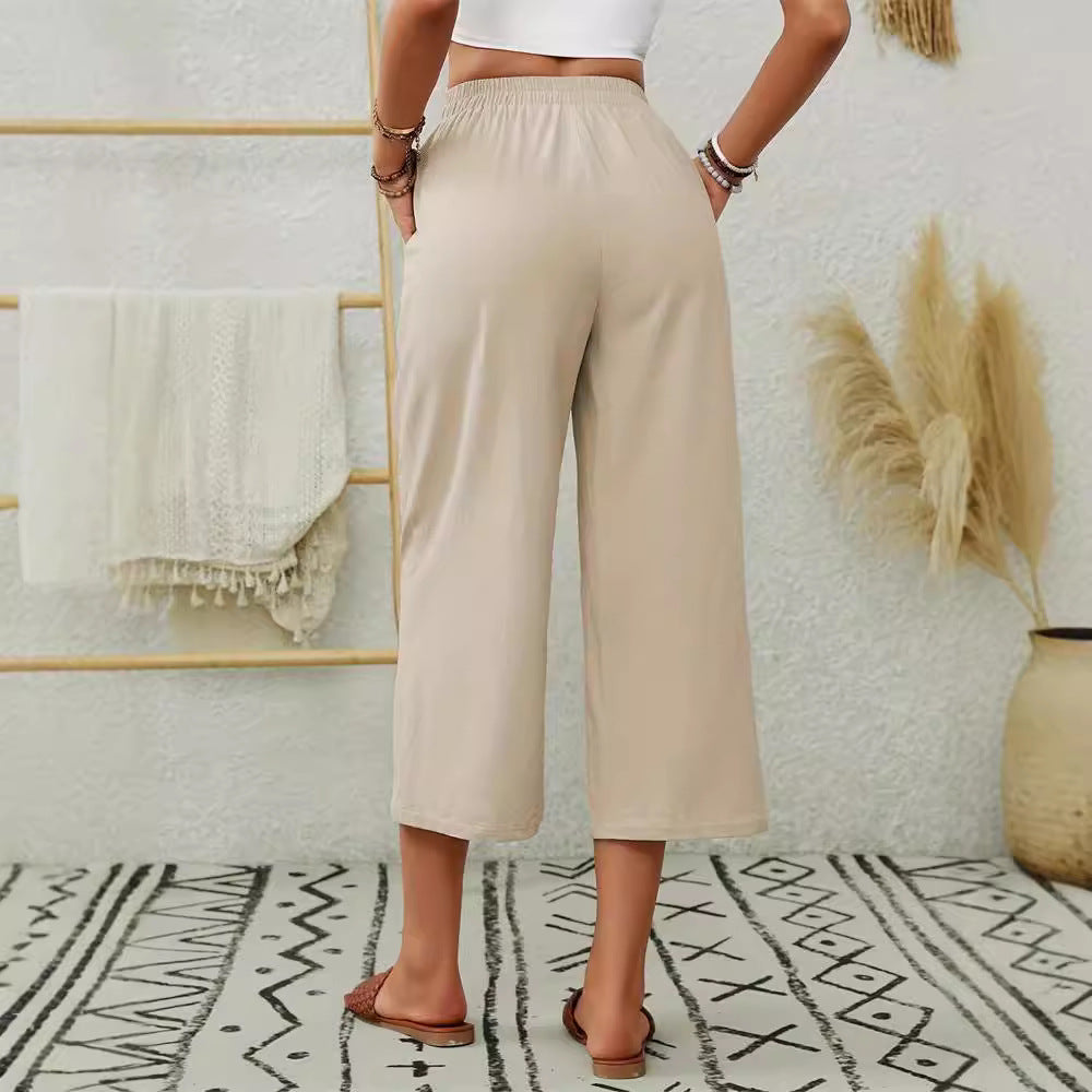 Dam Byxor Med Resår I Midjan Snygga Bred Snitt Andningsbart Linne 5