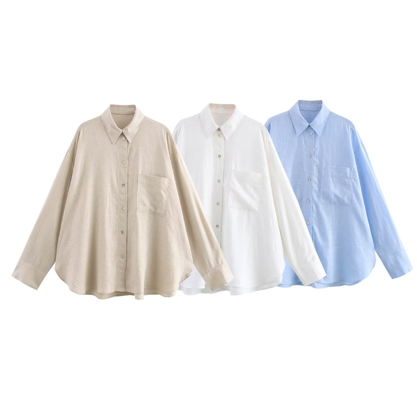 Dam Skjorta Casual Linne Polyester Trendig-2
