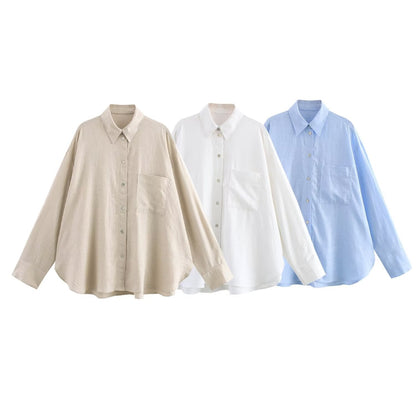 Dam Skjorta Casual Linne Polyester Trendig-2