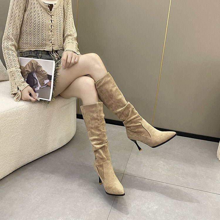 Dam Stövlar Höghöga Spetsig Tå Elastiskt Material 4