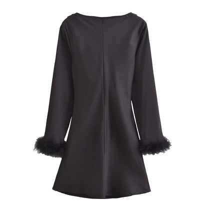Dam A-Linje Klänning Långärmad Satin Off-Shoulder Elegant-2