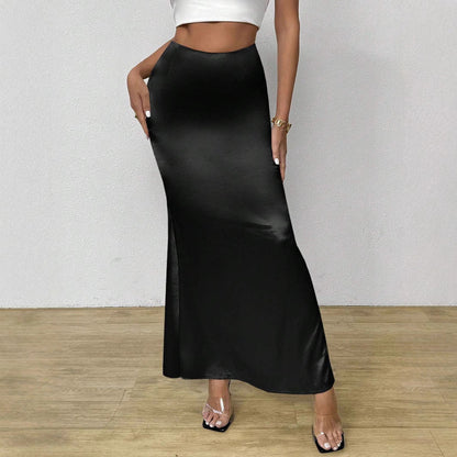 Dam Maxikjol Satin Elegant Lång Stil Med Figur-Huggande Passform 3