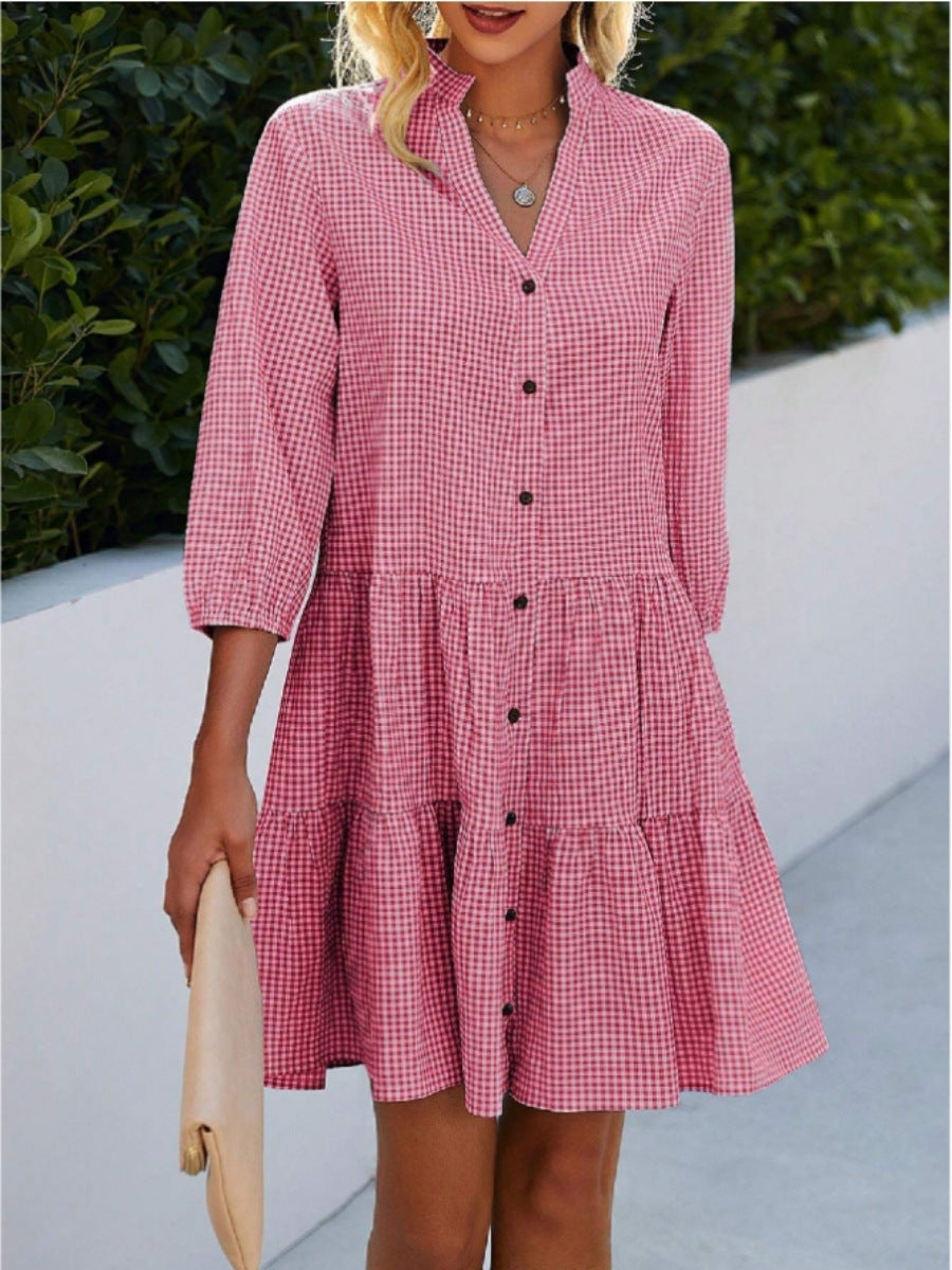 Variant image for Damklänning A-Line V-ringning Tre-fjärdedels Ärmar Bomull Polyester-1