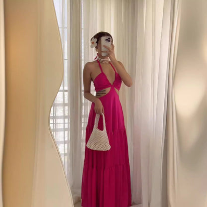 Långklänning Dam Spaghetti Band Polyester Lång Ärmlös Klänning för Fest-2