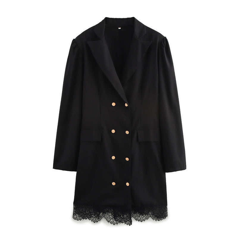 Dam Kostymklänning Smal Passform Med Krage Nätverk Långärmad-1