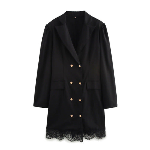 Dam Kostymklänning Smal Passform Med Krage Nätverk Långärmad-1