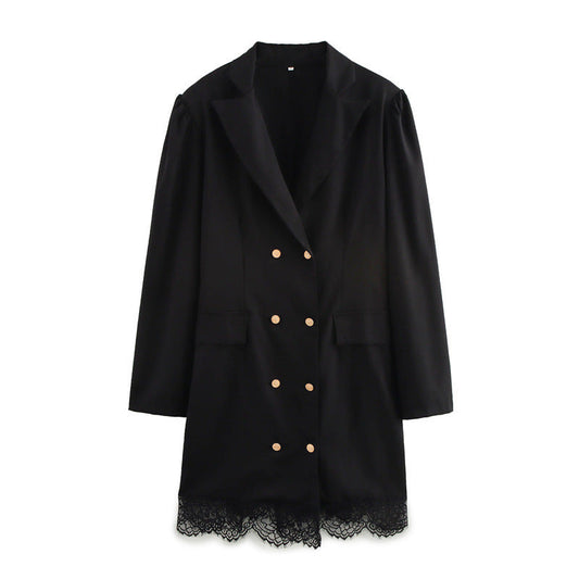 Dam Kostymklänning Smal Passform Med Krage Nätverk Långärmad-1