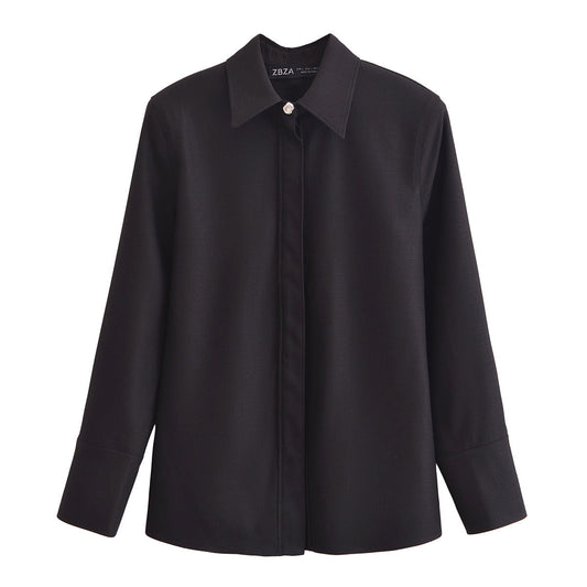 Dam Set med Veckad Skjorta och Skräddarsydda Byxor i Högkvalitativt Tyg-1