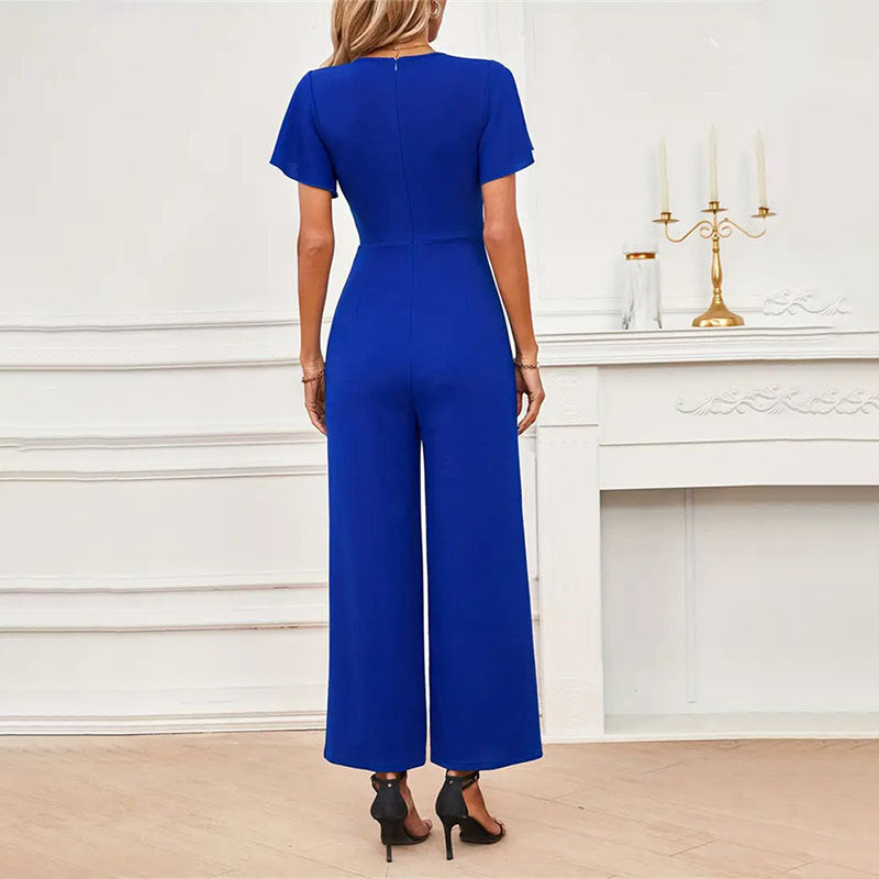 Kvinnors Jumpsuit V-ringning Breda Ben Lätt Stretchigt Tyg Rüsch Detaljer 5