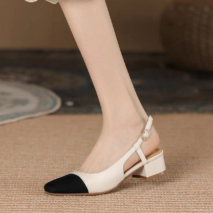 Kvinnor Slingback Pumps Blockklack Läder Eleganta Komfortable 7