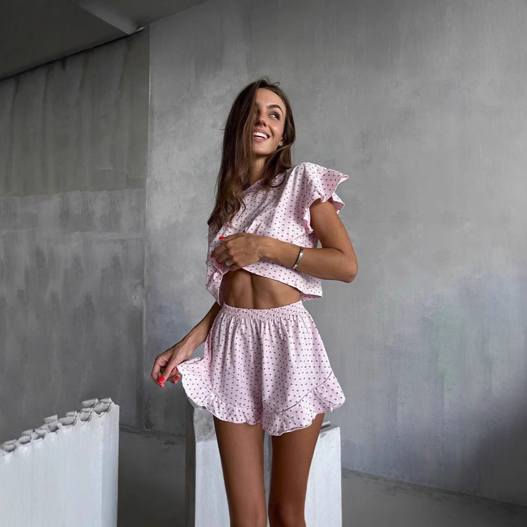 Dam Casual Set Rufsade Polyester Geometriskt Mönster Trekvartsärmar-3