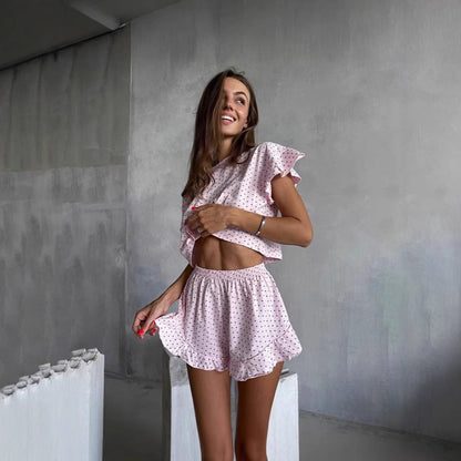 Dam Casual Set Rufsade Polyester Geometriskt Mönster Trekvartsärmar-3