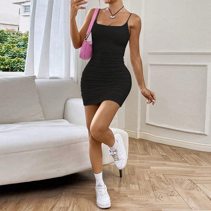 Dam Minirock Slim Fit Spaghetti Band Högkvalitativt Tyg-4