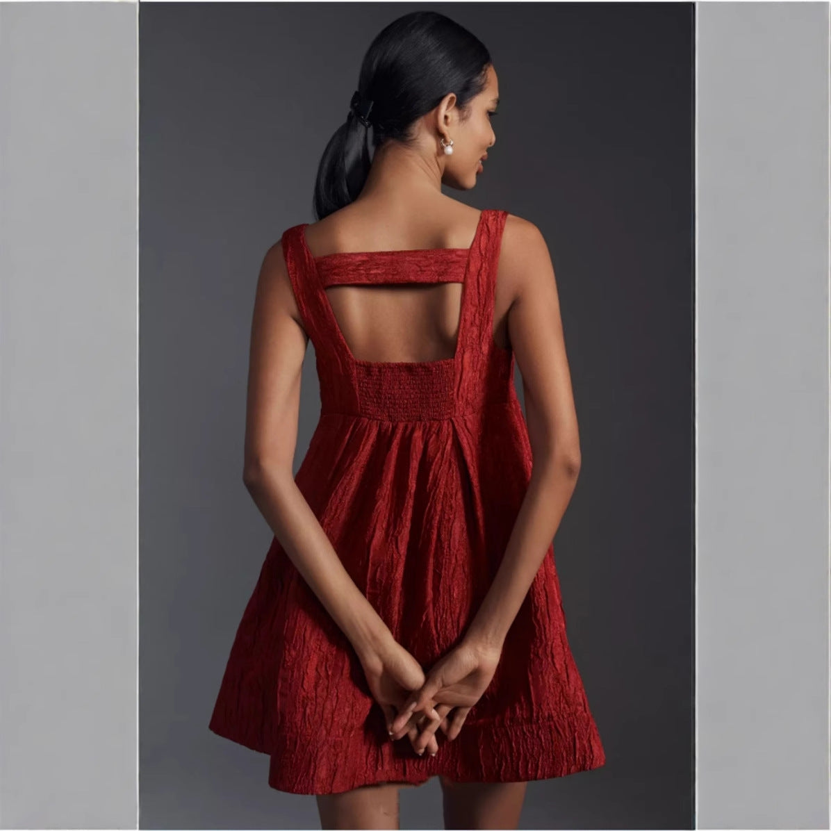 Kvinna A-Line Klänning Fyrkantig Urringning Spandex-3