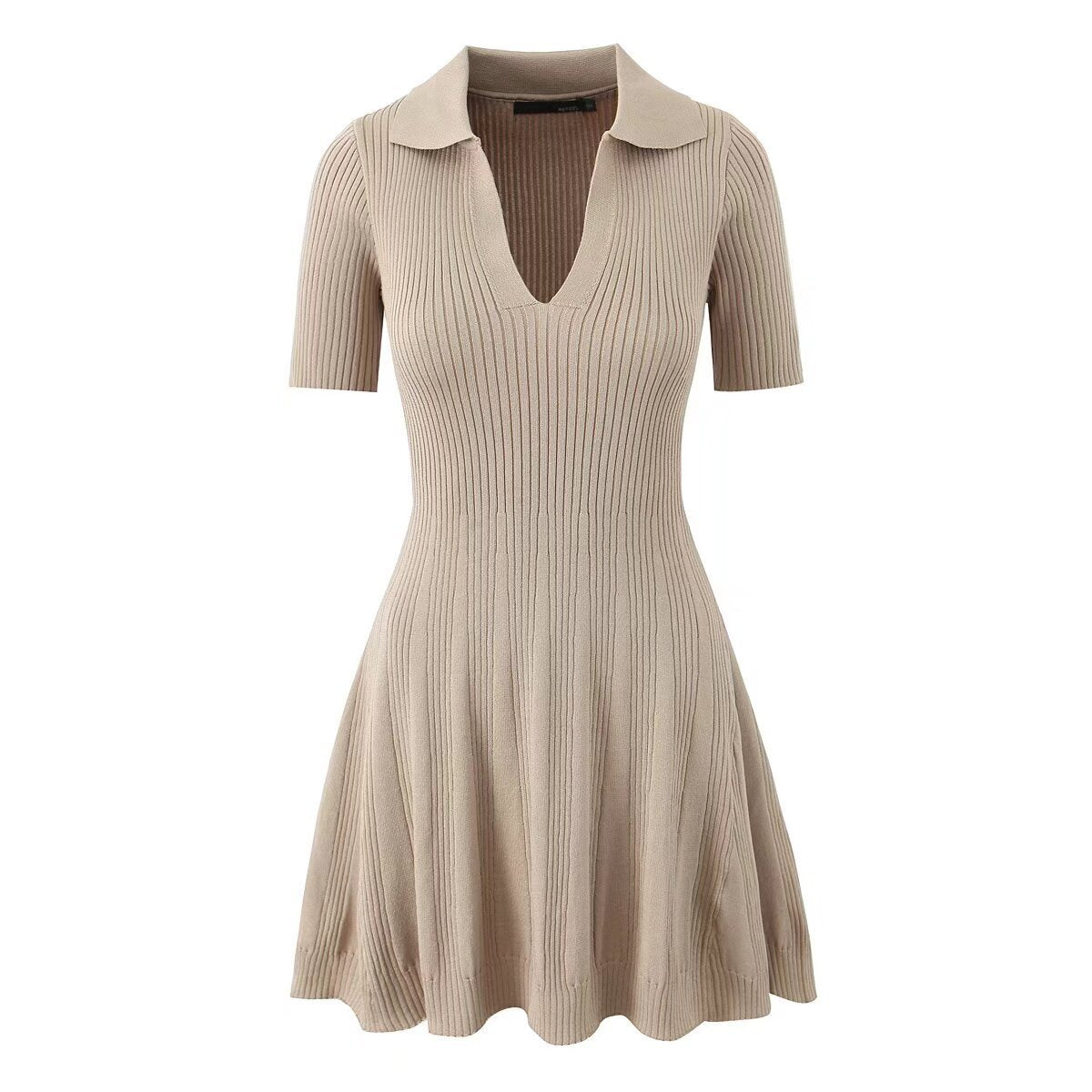 Kvinnors Kortärmad Klänning V-Hals Polyester Midjedriven-4