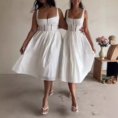 Tjej Midi Klänning Axelfri Bomull Elegant-2