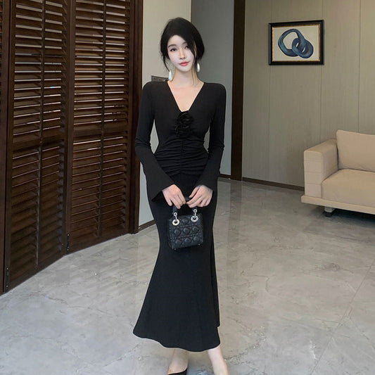 Kvinnors Sjöjungfruklänning V-ringning Blommönster Polyester-1