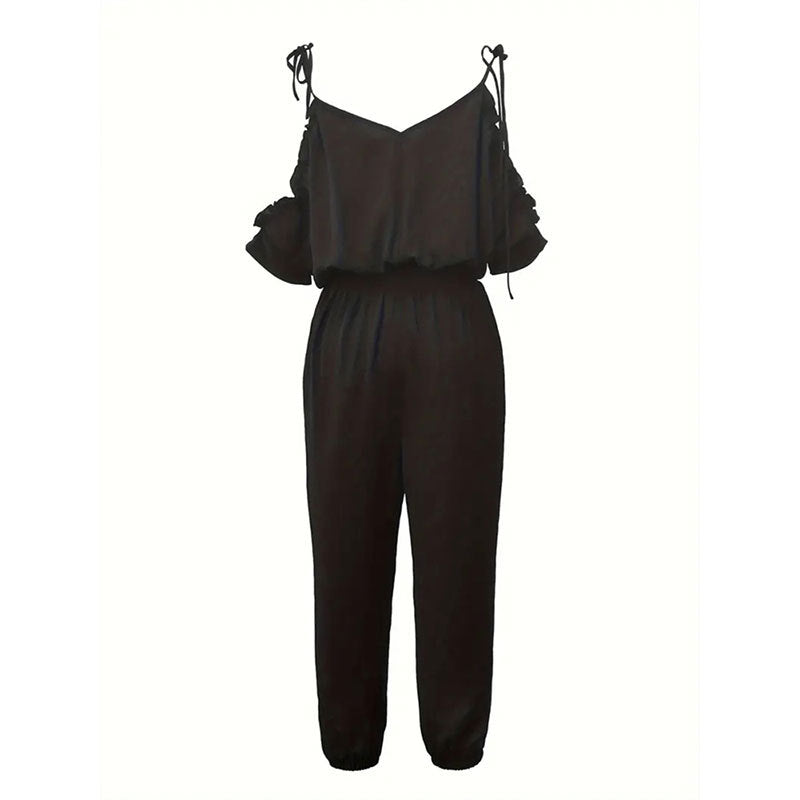 Dam Jumpsuit Öppna Axlar Elastisk Midja Andningsbart Material-6