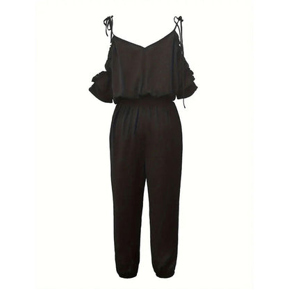 Dam Jumpsuit Öppna Axlar Elastisk Midja Andningsbart Material-6