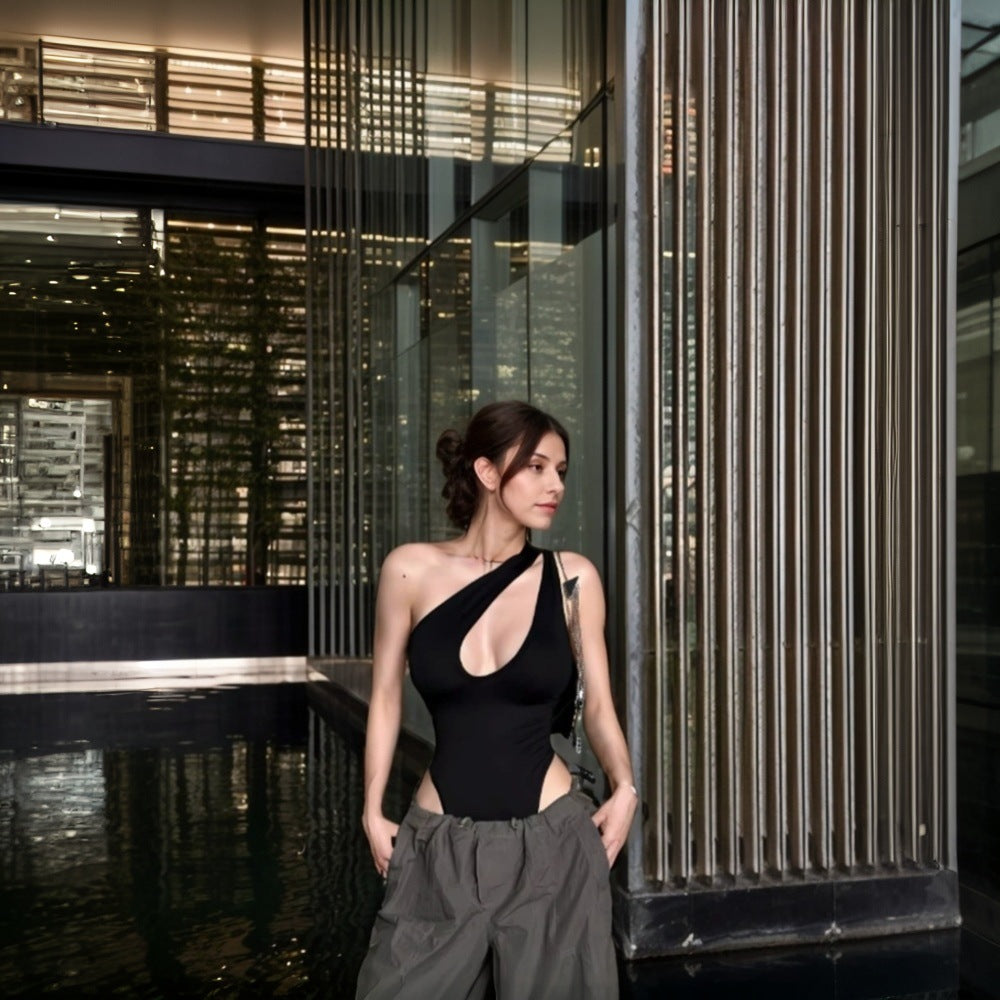 Dam Jumpsuit Off-Shoulder Hög Midja Stretchigt Tyg-1