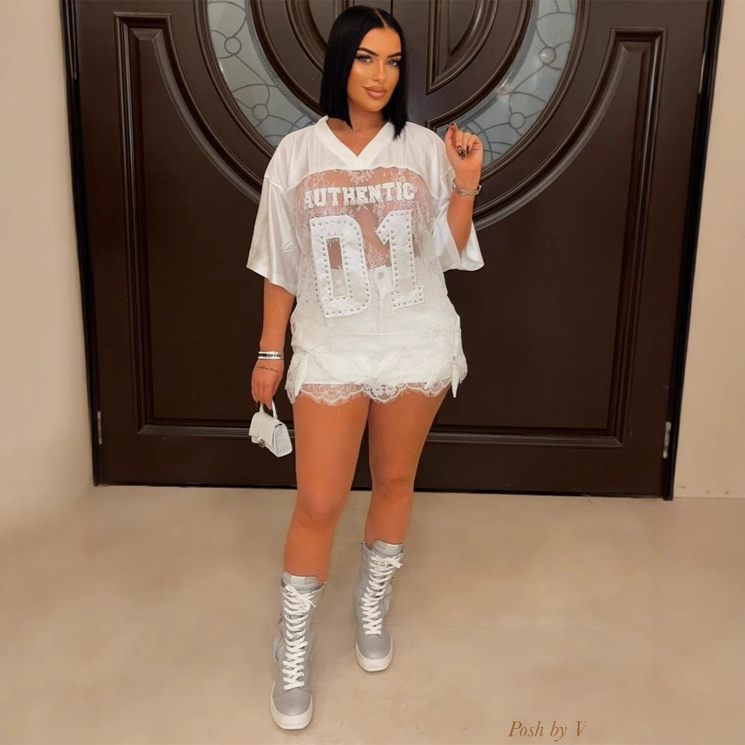 Dam T-shirt Kortärmad V-ringning Polyester Modern Design-3