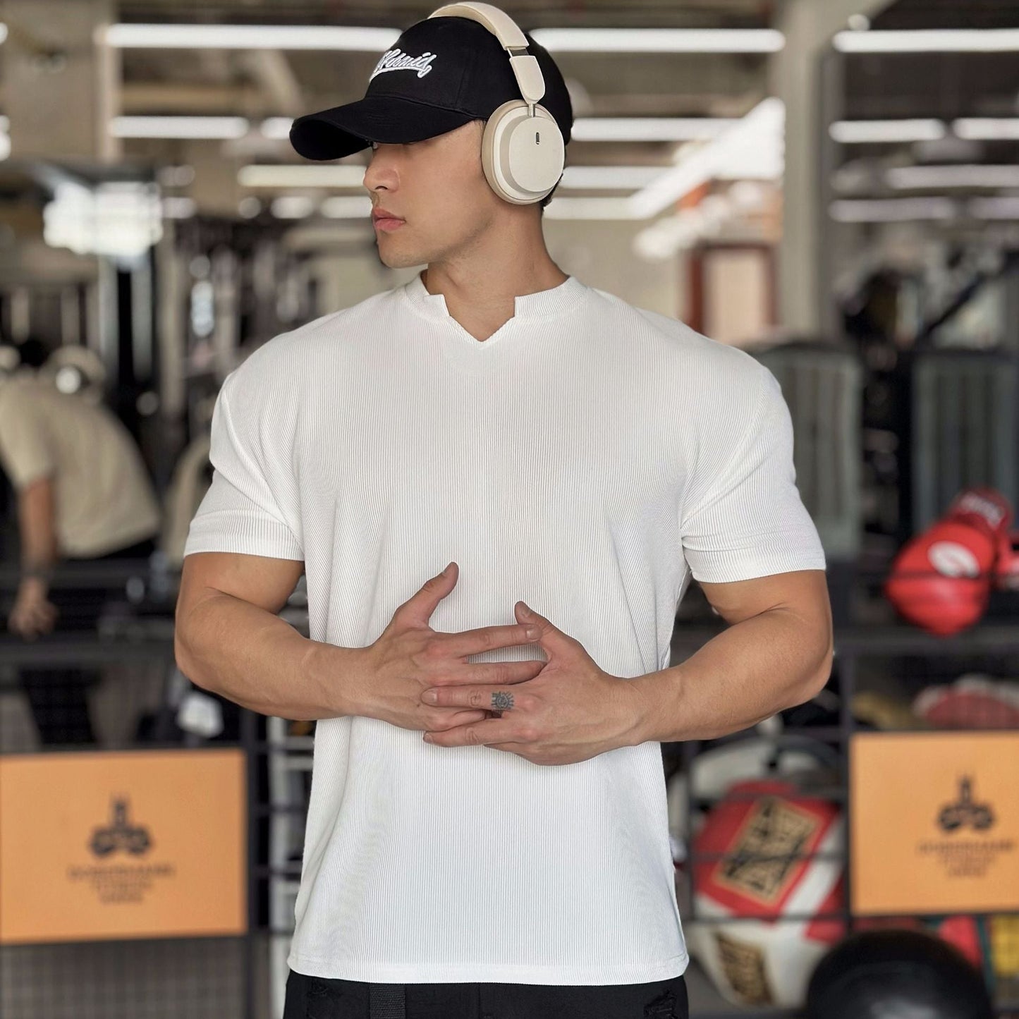 Herr T-shirt V-ringning Lätt Bomullsblandning 2