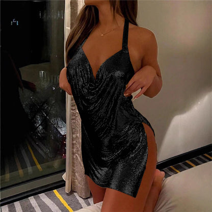 Kvinnors Miniklänning Glamour Metallglans Mjuk Flödande Tyg-5