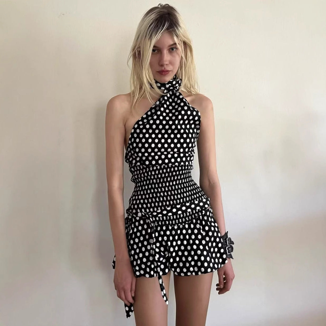 Kvinnors Wrapkjol Prickmönster Elastisk Tyg-4