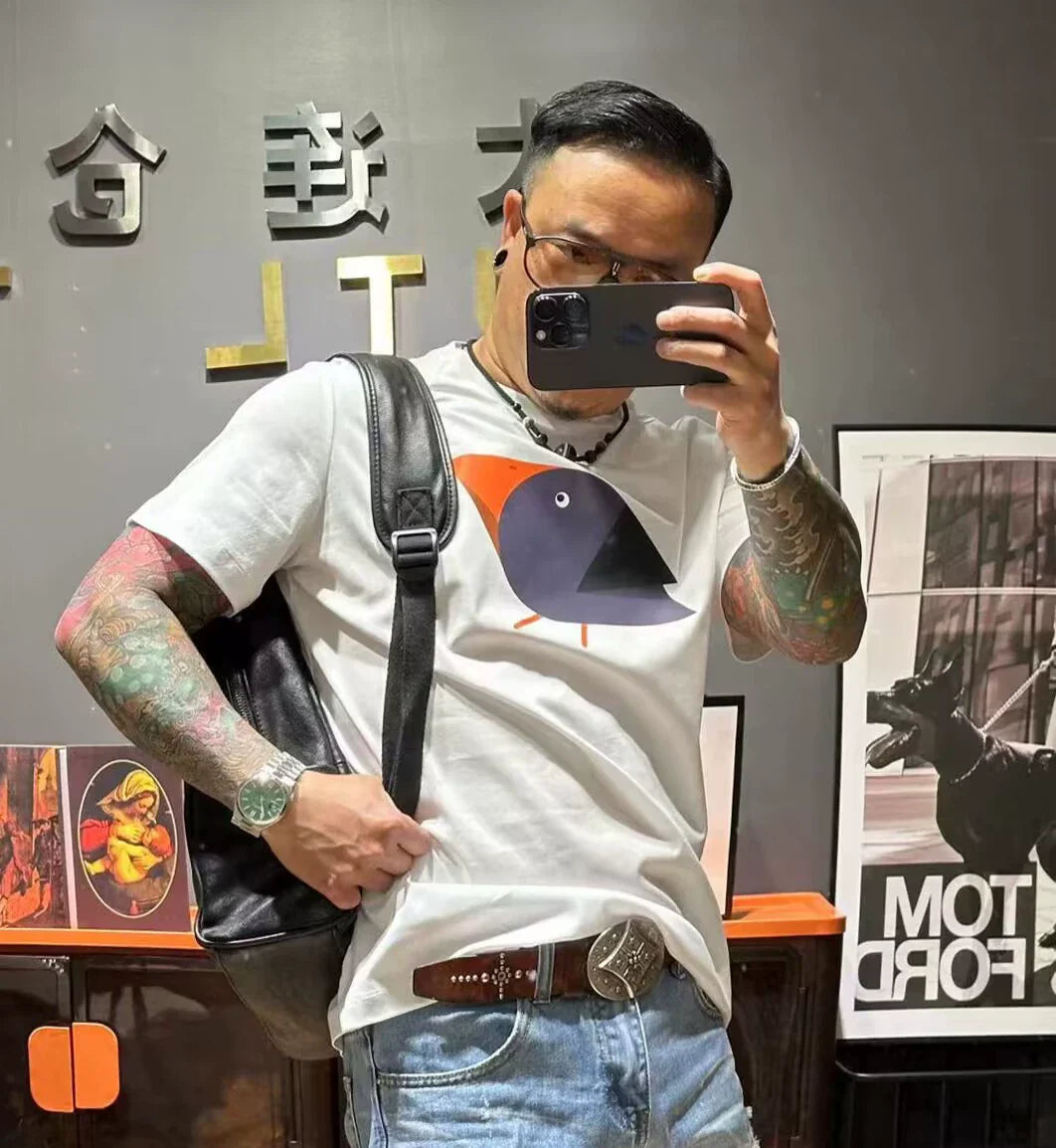 Dams T-shirt Rundhalsad Djurmönstrad Is Silke Bomull-1