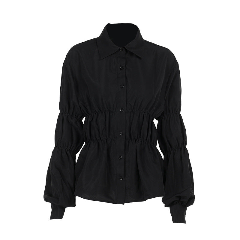 Kvinnors Blus Voluminösa Ärmar Elastisk Midja Andningsbart Material-6