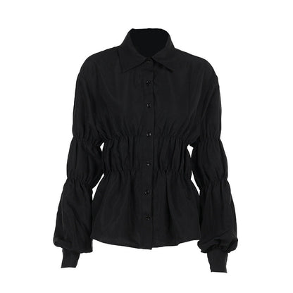 Kvinnors Blus Voluminösa Ärmar Elastisk Midja Andningsbart Material-6