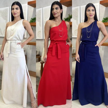 Dam Midiklänning Asymmetrisk Polyester Midi Klänning-2