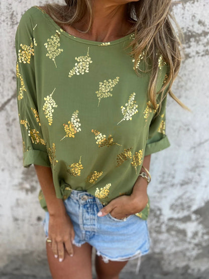 Variant image for Kvinnors Kortärmad Topp Blommig Polyester och Spandex-13