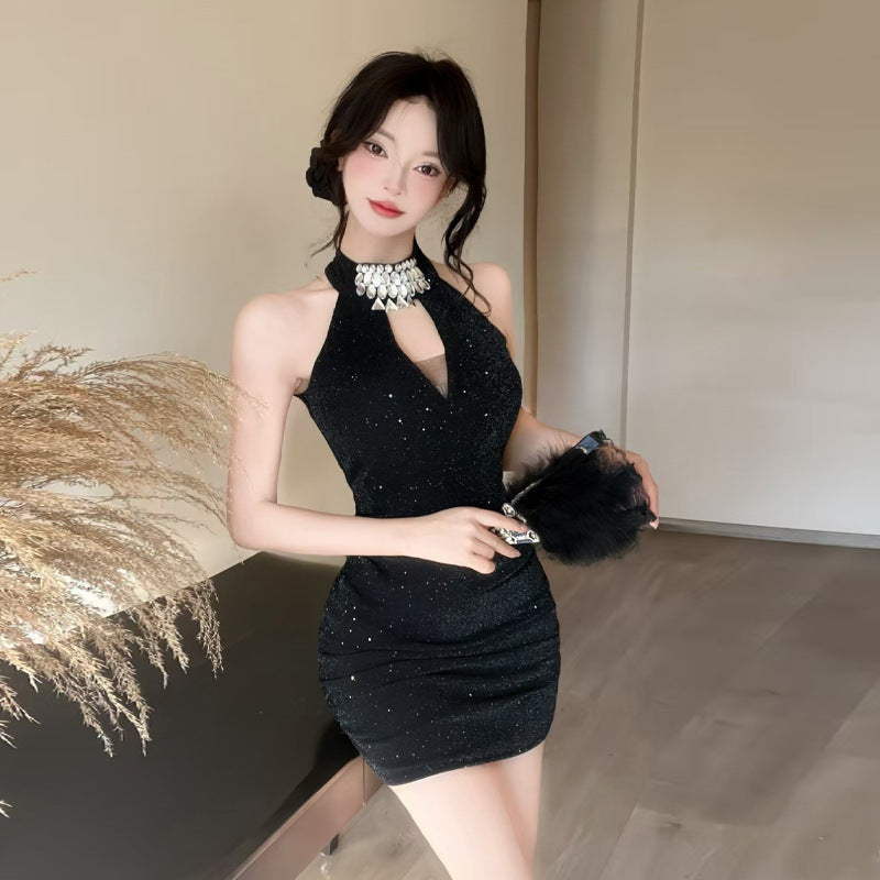 Dam Klänning Bodycon Halterhals Kort Polyester-4