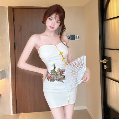 Kvinnors Off-Shoulder Klänning Figurnära Polyester-2