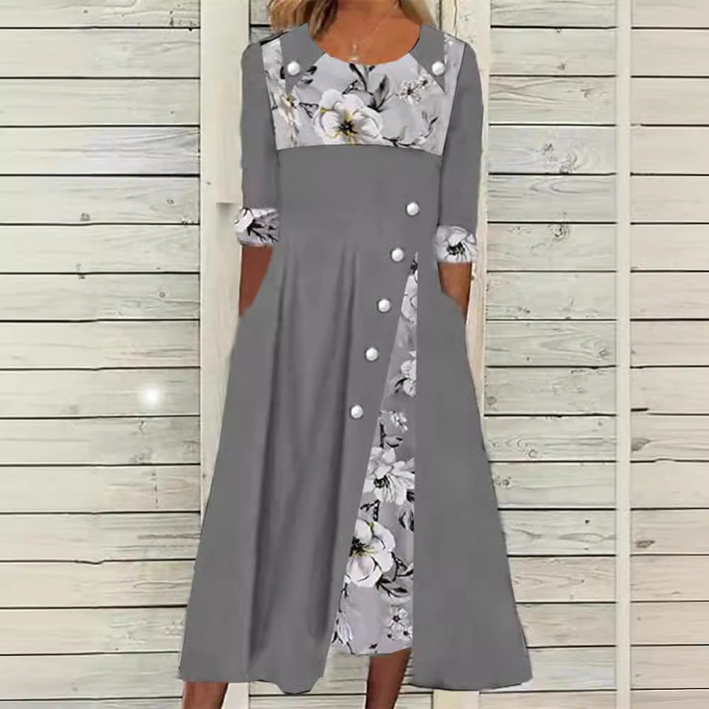 Damklänning Asymmetrisk Rund Halsringning Polyester Fina Dam Klänningar-3