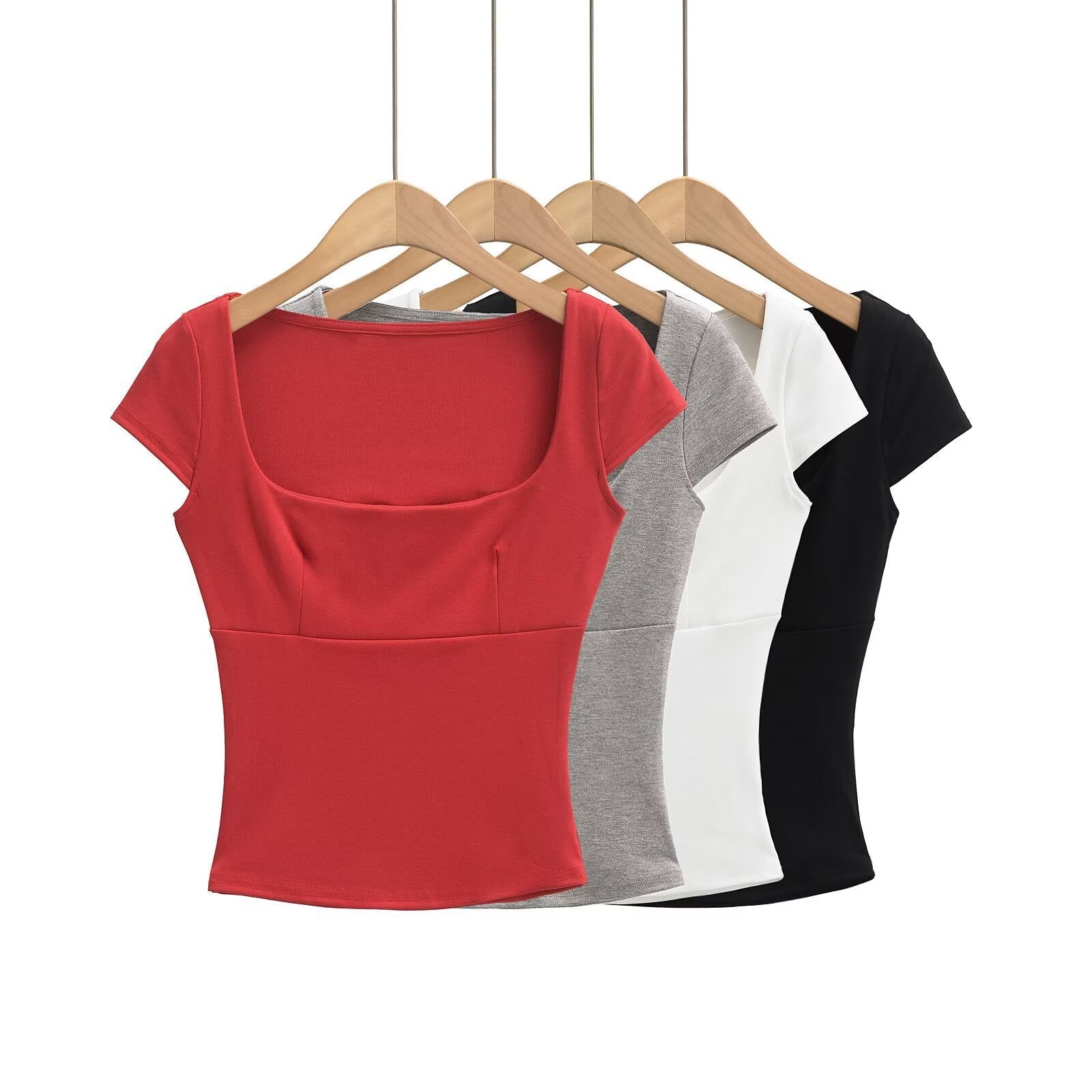 Dam Topp Kort Arm med Bred Utskärning i Andningsbart Material – Elegant och Bekväm Stil för Alla Tillfällen 2