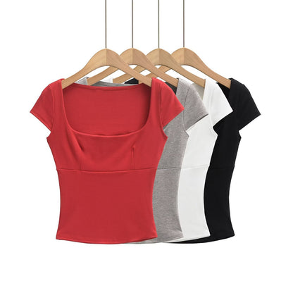 Dam Topp Kort Arm med Bred Utskärning i Andningsbart Material – Elegant och Bekväm Stil för Alla Tillfällen 2