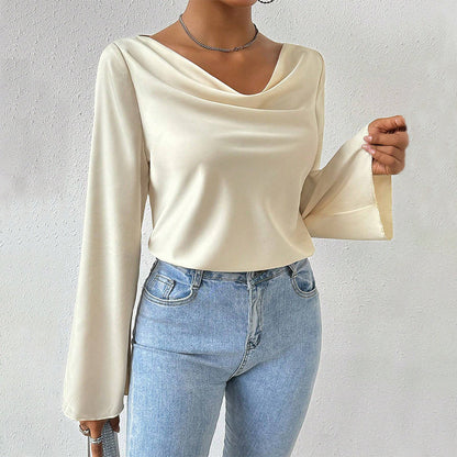 Kvinnors Longsleeve Topp med Vattenfallshalsring och Långa Ärmar – Lyxigt Tyg för Elegant Stil 7