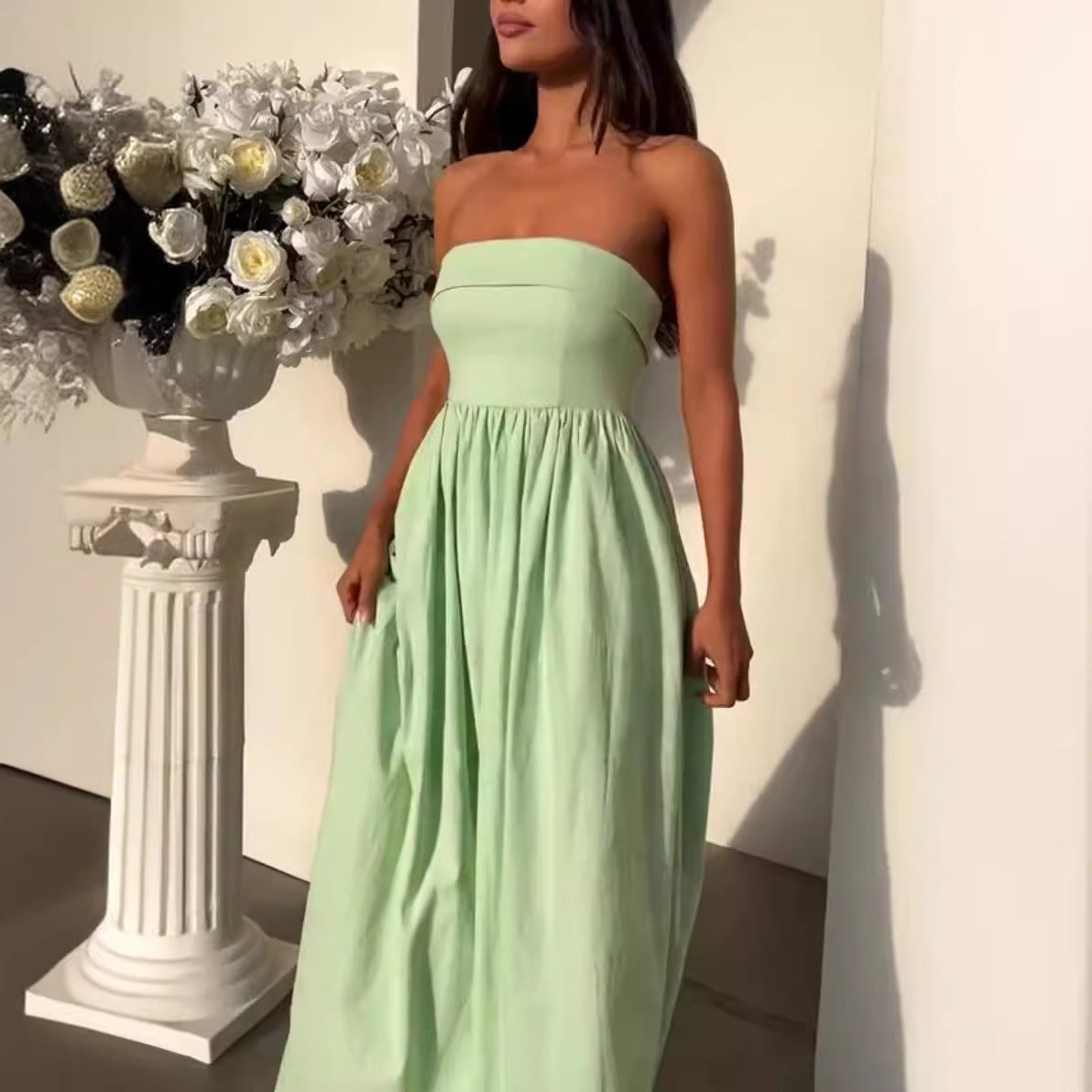 Kvinnors Off-the-Shoulder Klänning Lång Spandex-3