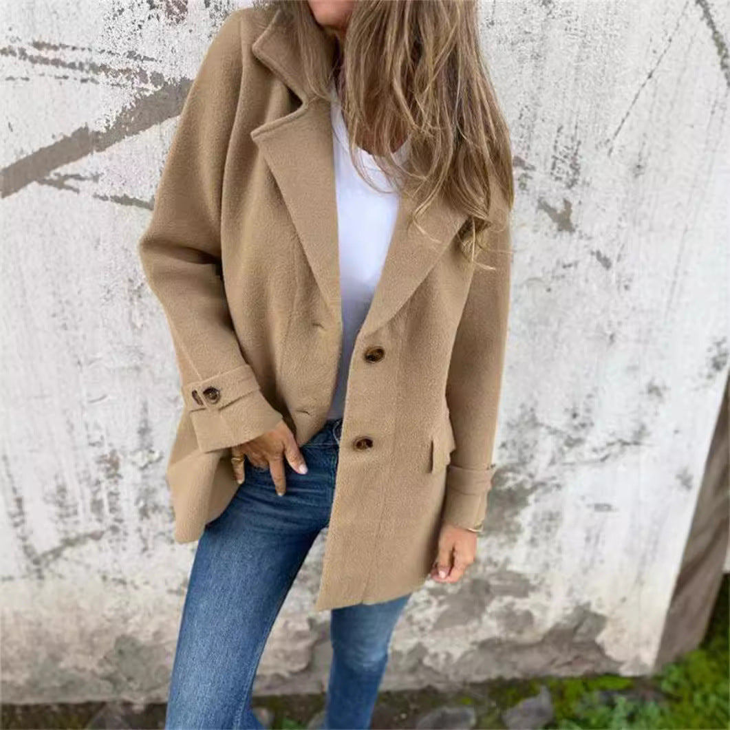 Lång Kofta Dam Elegant Ullmix med Revers-5